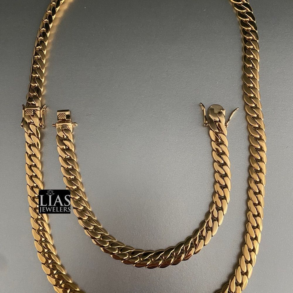New 14k yellow gold Cuban link chain and bracelet set - Picture 5 of 6